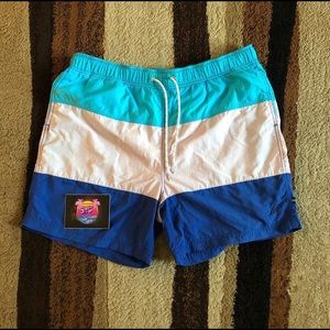 Nautica Mens Swim Trunks Blue White Sz Lrg